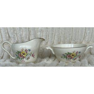 Edwin M. Knowles Vintage Sugar Bowl & Creamer Cheery Bright Daisy Like Flowers